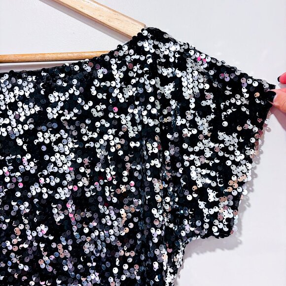 ANNA KACI Black Sequin Off-Shoulder Top | Large * - Picture 5 of 9